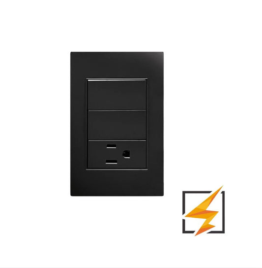 PLACA NEGRA CON CONTACTO Y 2 APAGADORES 3 VÍAS APL-306