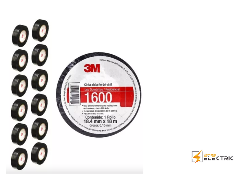 Cinta aislante eléctrica TEMFLEX 3M 1600 Negra 19x18MM