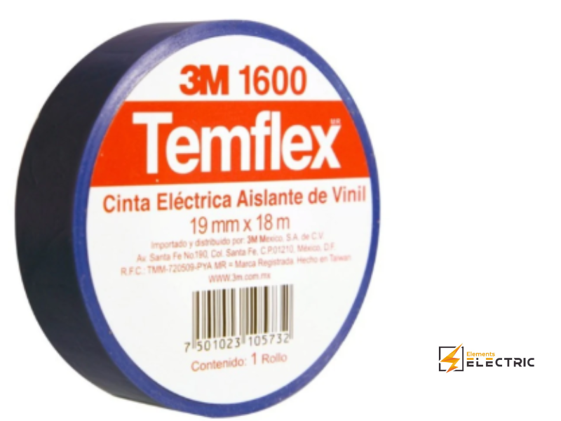 Cinta aislante eléctrica TEMFLEX 3M 1600 Negra 19x18MM