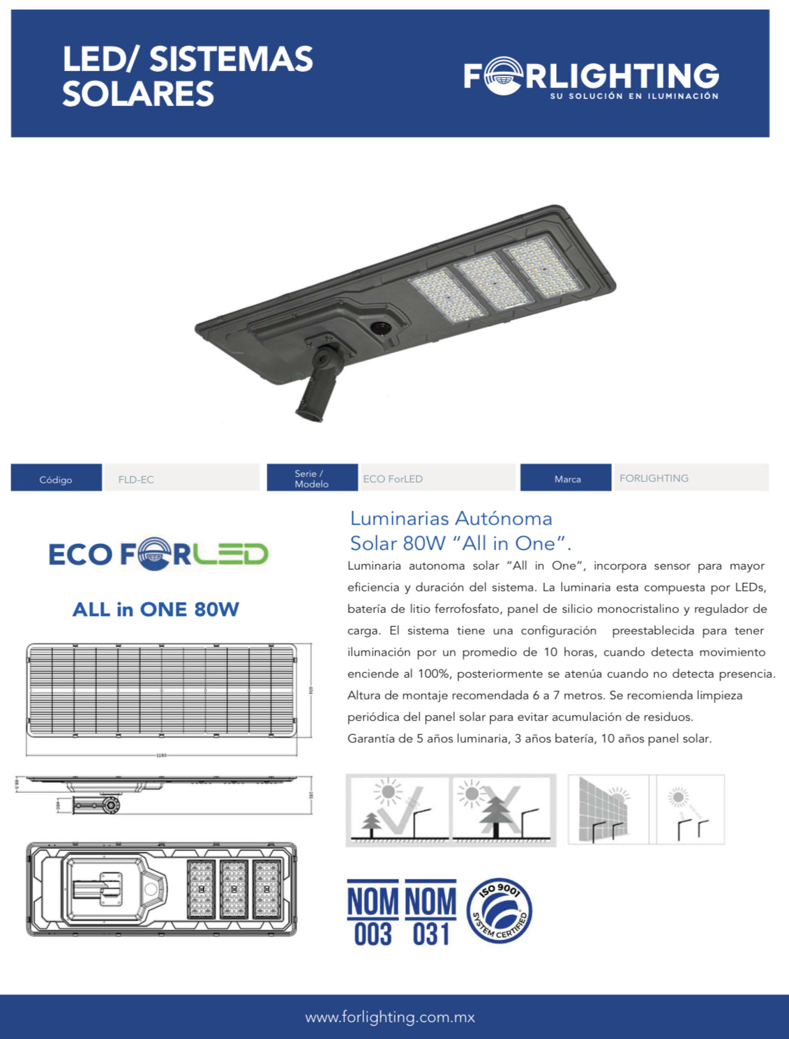LUMINARIA LED ALUMBRADO PUBLICO ECO FORLED 80W 60K