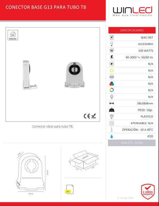 CONECTOR BASE G13 PARA TUBO (PAR) WAC-007