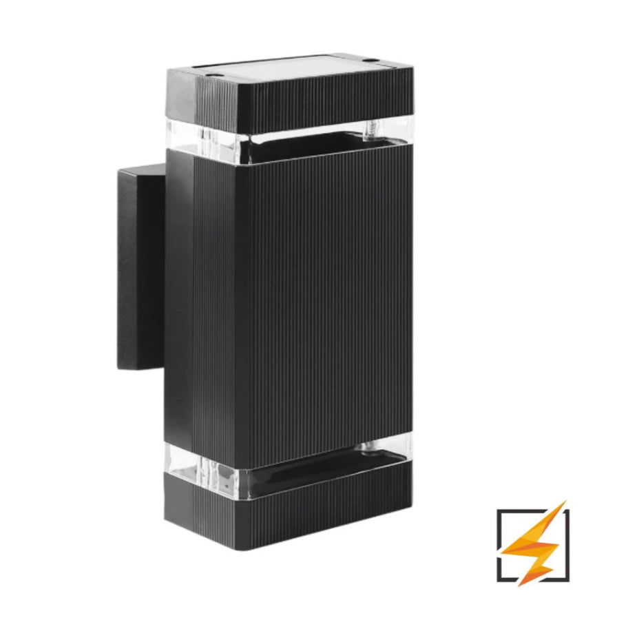LUMINARIA PARED RECTANGULAR POLICARBONATO NEGRO DOBLE DISPARO 2XGU10 EXTERIOR IP44 WINLED WDE-014