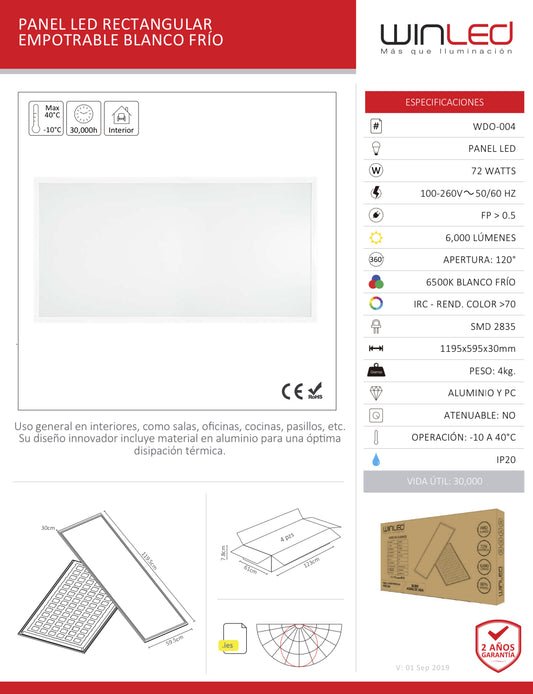 PANEL LED RECTANGULAR EMPOTRABLE BLANCO FRÍO WINLED WDO-004