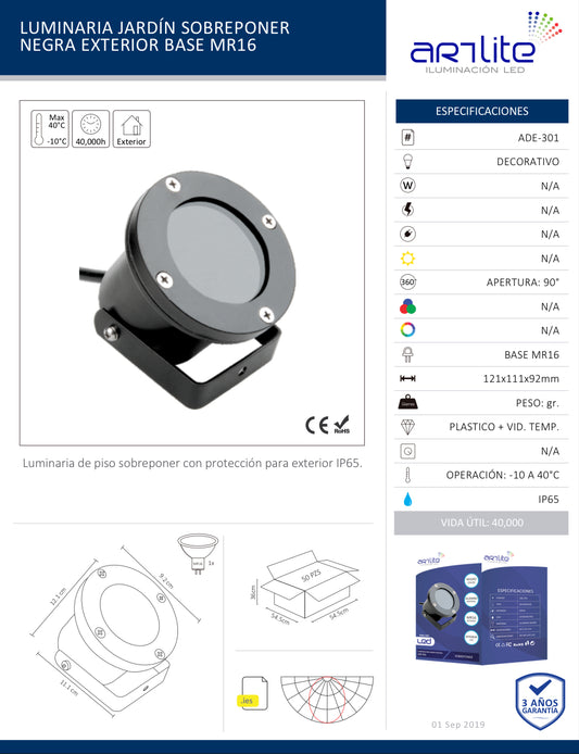 Luminaria de Jardín Sobreponer Exterior ADE-301