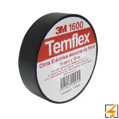 Cinta aislante eléctrica TEMFLEX 3M 1600 Negra 19x18MM