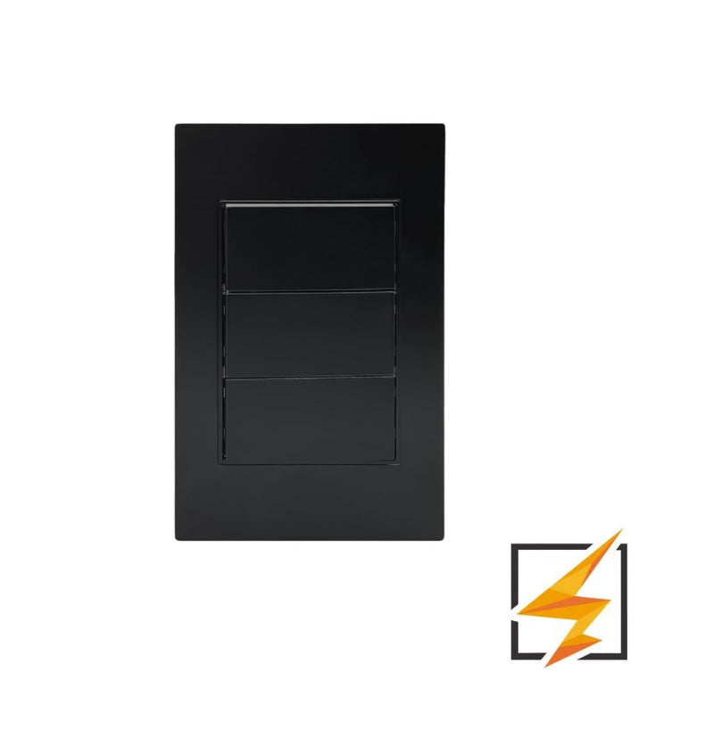 PLACA NEGRA APAGADOR DE 3 INTERRUPTORES 3 VÍAS APL-303
