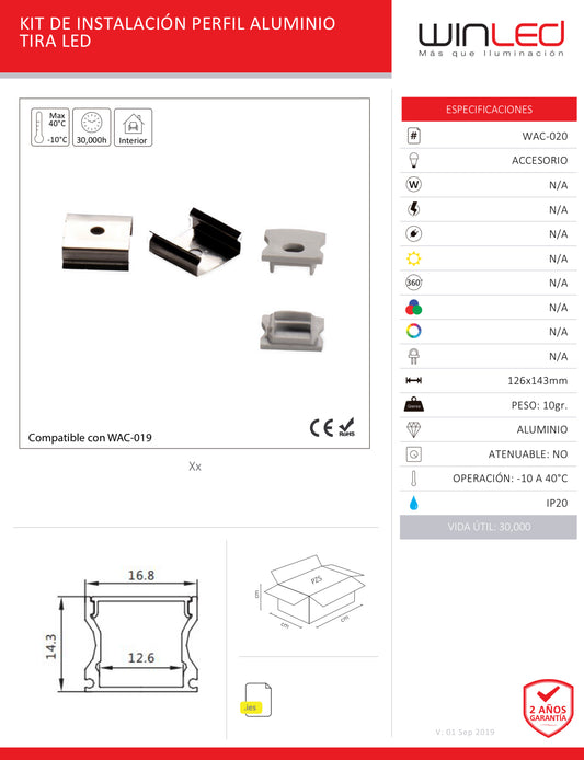 KIT PARA MONTAJE PERFIL DE ALUMINIO WINLED WAC-020