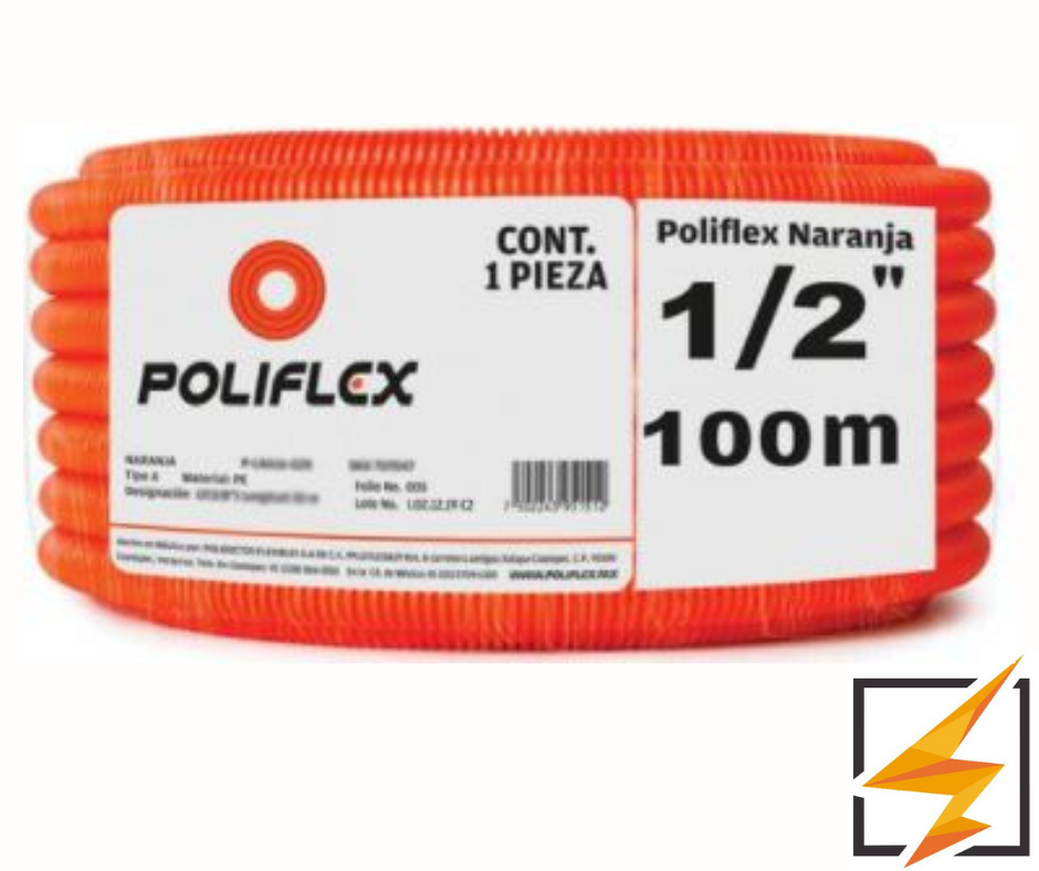 Poliducto corrugado flexible naranja de 1/2 con guía POLIFLEX